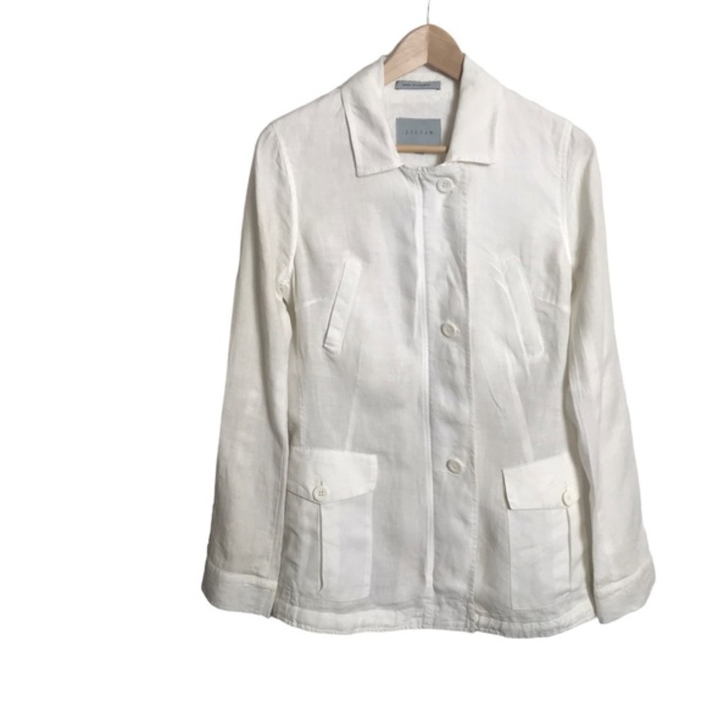 Jigsaw Size 8 White Irish‎ Linen Safari Jacket Pockets Quiet Luxury Neutral